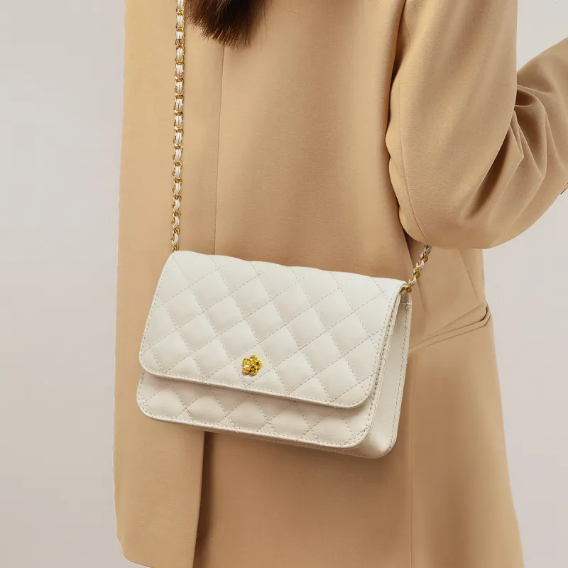 PT'SON Cow Leather Small Square Bag Shoulder Bag, Crossbody Bag Regular Women's White-2