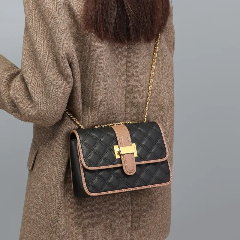 PT'SON Cow Leather Small Square Bag, Underarm Crossbody Bag, Shoulder Bag Regular Women's Ecru/Black-11