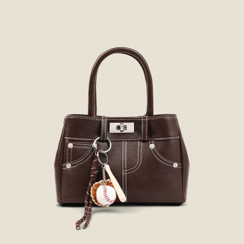 PT'SON Synthetic Leather Shoulder Bag, Crossbody Bag, Handbag, Kelly Bag Regular Women's Coffee/Brown-5