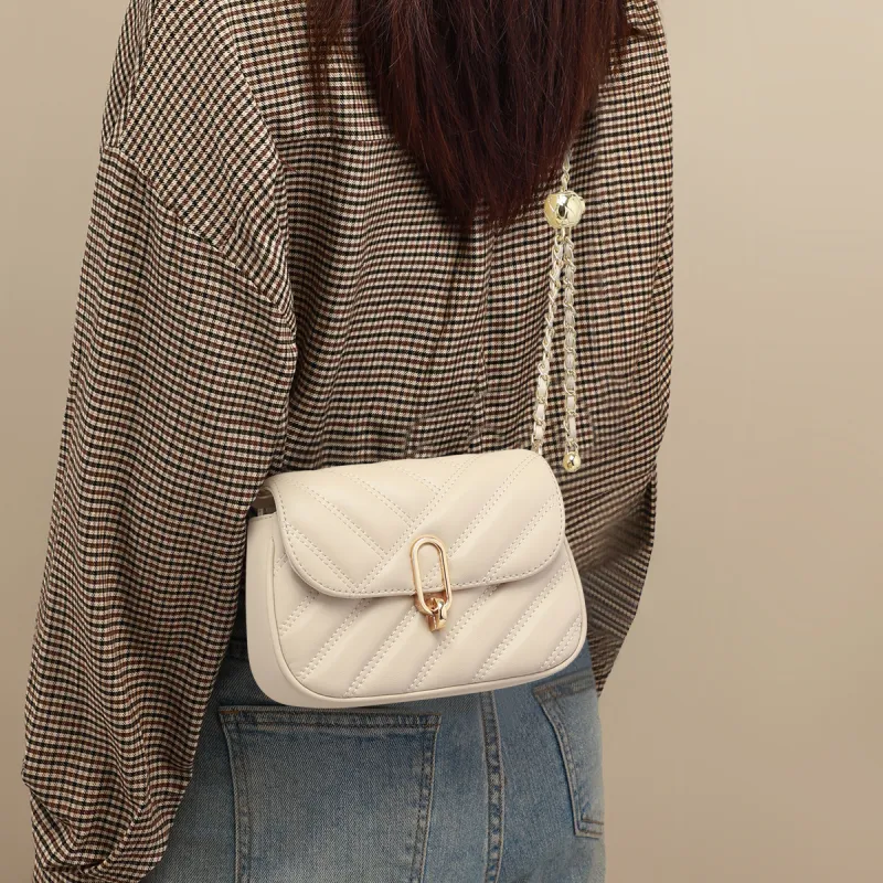 PT'SON Synthetic Leather Small Square Bag, Chain Bag, Shoulder Bag, Crossbody Bag Small Size Women's Ecru-1