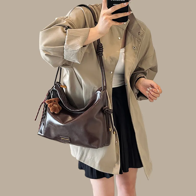 PT'SON Synthetic Leather Underarm Crossbody Bag, Shoulder Bag Regular Women's Coffee/Black-6
