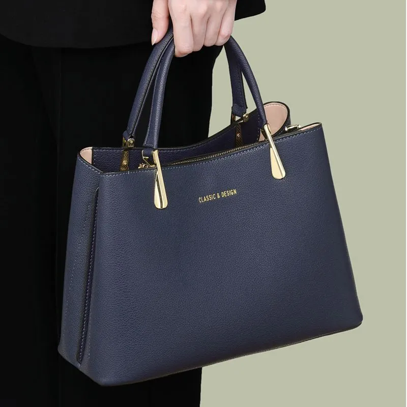 PT'SON Cow Leather Shoulder Bag Crossbody Bag Handbag Regular Women's Navy Blue-3