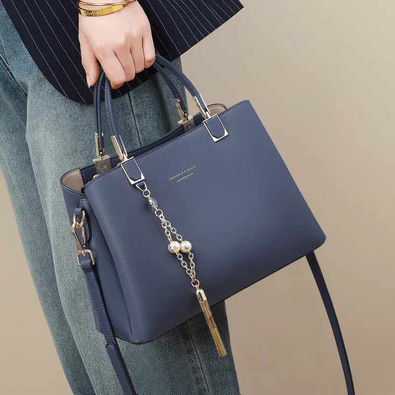PT'SON Cow Leather Crossbody Bag, Shoulder Bag, Handbag Regular Women's Blue/Ecru-6
