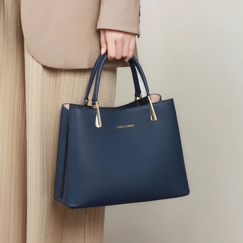 PT'SON Cow Leather Shoulder Bag Crossbody Bag Handbag Regular Women's Navy Blue-2