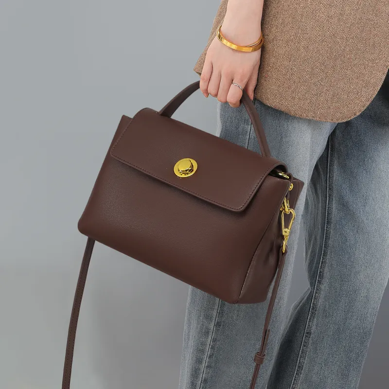 PT'SON Cow Leather Patchwork Synthetic Leather Shoulder Bag Crossbody Bag Regular Women's Coffee-2