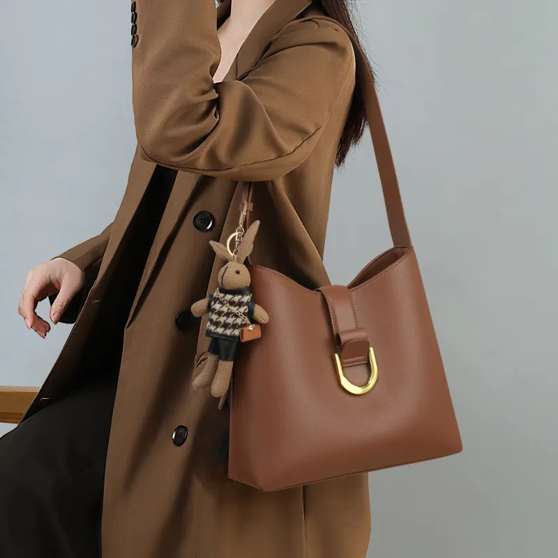 PT'SON Cow Leather Bucket Bag, Underarm Bag, Shoulder Bag Regular Women's Ecru/Brown-10