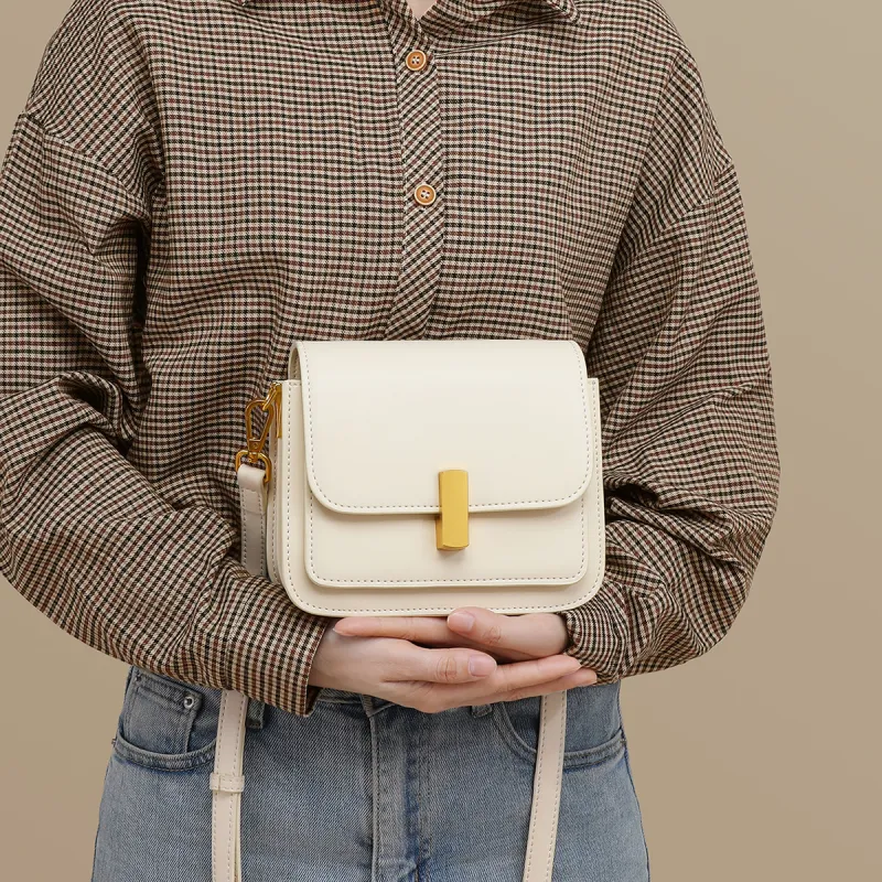 PT'SON Cow Leather With Synthetic Leather Small Square Bag Shoulder Bag, Crossbody Bag Trumpets Women's Coffee/Ecru-9