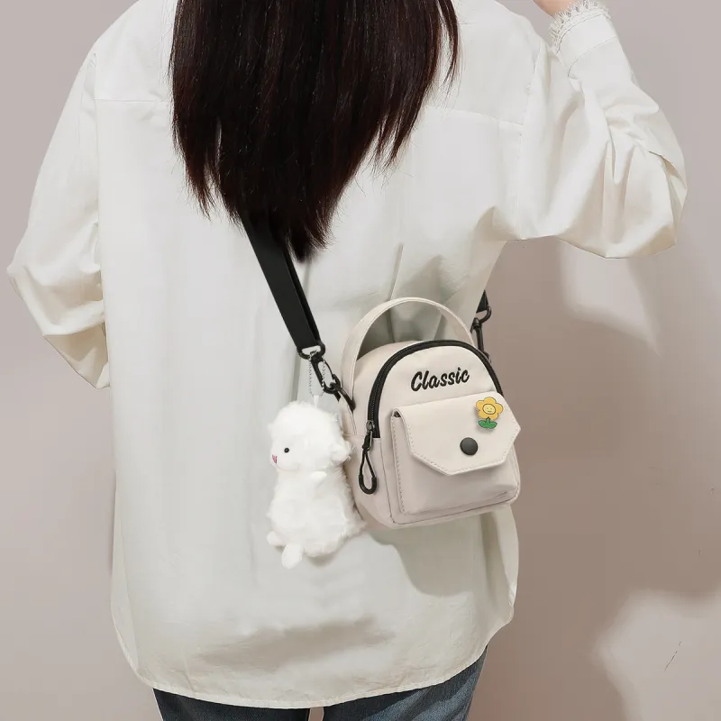 PT'SON Canvas Cell Phone Pouch, Shoulder Bag, Crossbody Bag, Handbag Regular Women's Ecru/Black-2