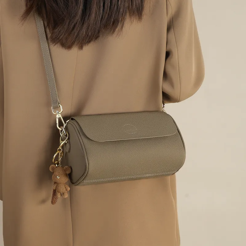 PT'SON Cow Leather Patchwork Synthetic Leather Shoulder Bag Crossbody Bag Cylinder Bag Regular Women's Elephant Gray-1