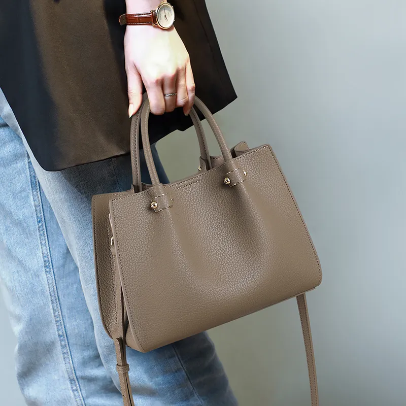 PT'SON Cow Leather Shoulder Bag, Crossbody Bag, Handbag Regular Women's Premium Gray-1