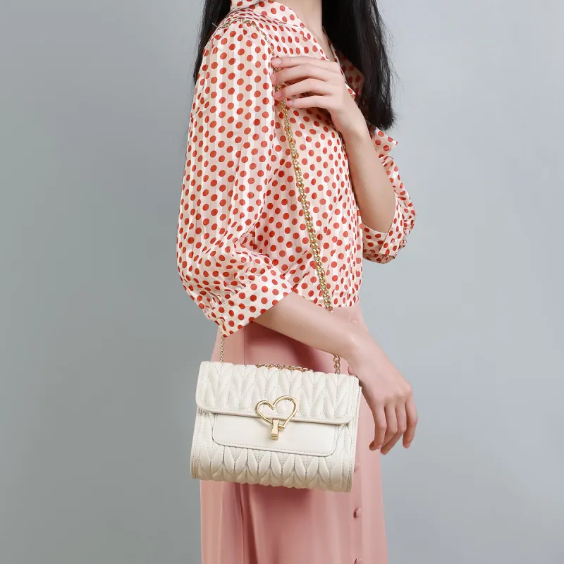 PT'SON Cow Leather Shoulder Bag Crossbody Bag Small Square Bag Regular Women's Ecru/Black-4
