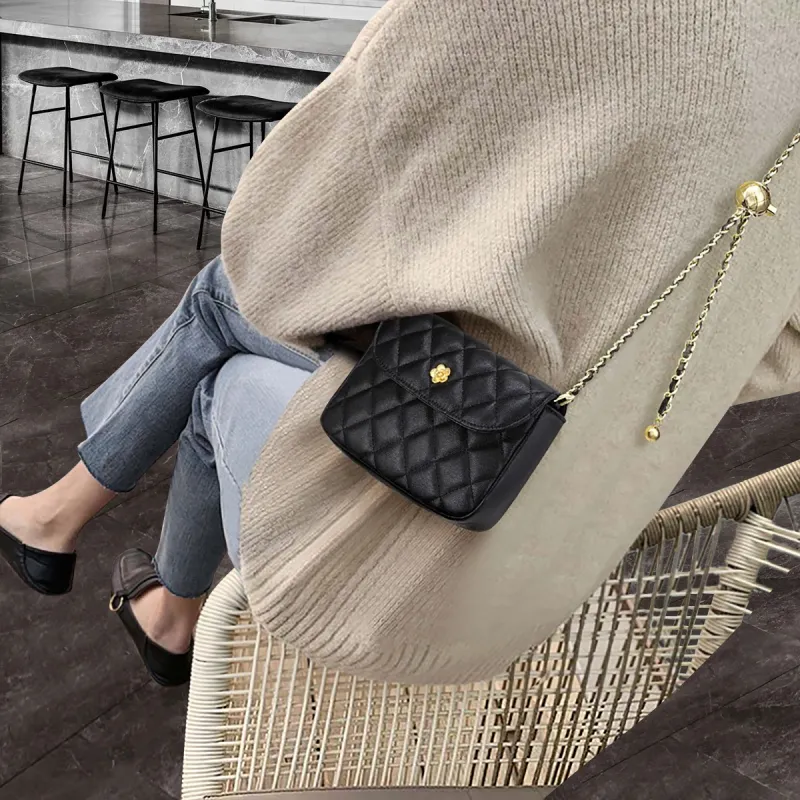 PT'SON Cow Leather Patchwork Synthetic Leather Shoulder Bag Crossbody Bag Regular Women's Black-5