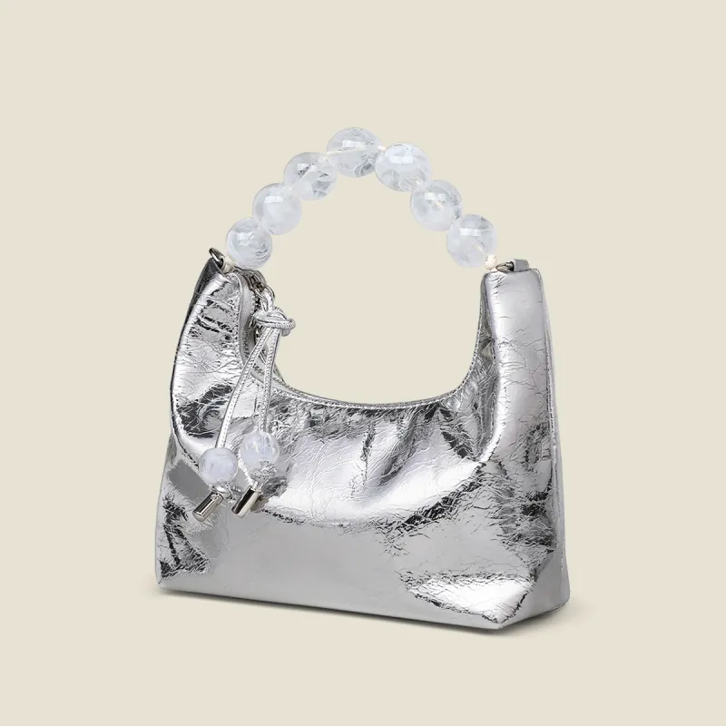 PT'SON Cow Leather Shoulder Bag Crossbody Bag Handbag Chain Bag Regular Women's Silver-2