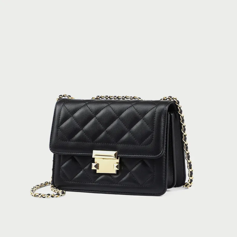 PT'SON Cow Leather Shoulder Bag Crossbody Bag Small Square Bag Regular Women's Ecru/Black-16