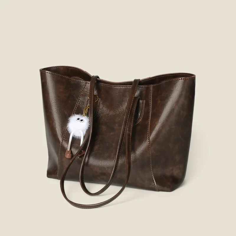 PT'SON Synthetic Leather Tote Portable Shoulder Bag Regular Women's Coffee/Black-5