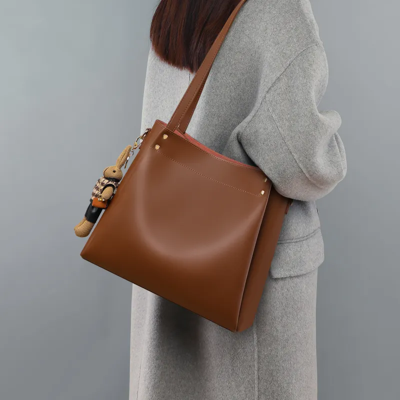 PT'SON Cow Leather With Synthetic Leather Shoulder Bag, Crossbody Bag Women's Caramel-1