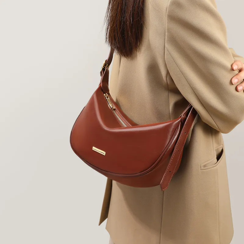 PT'SON Cow Leather With Synthetic Leather Underarm Shoulder Bag Dumpling Bag, Crossbody Bag Regular Women's Brown-4