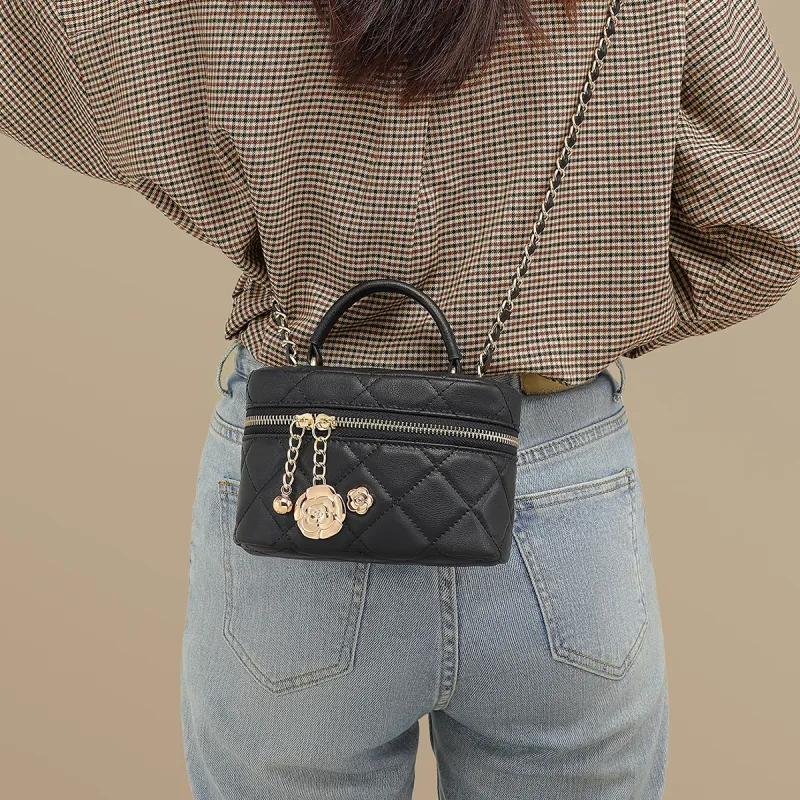 PT'SON Cow Leather Handbag Shoulder Bag Crossbody Bag Bucket Bag Box Bag Regular Women's Black-2