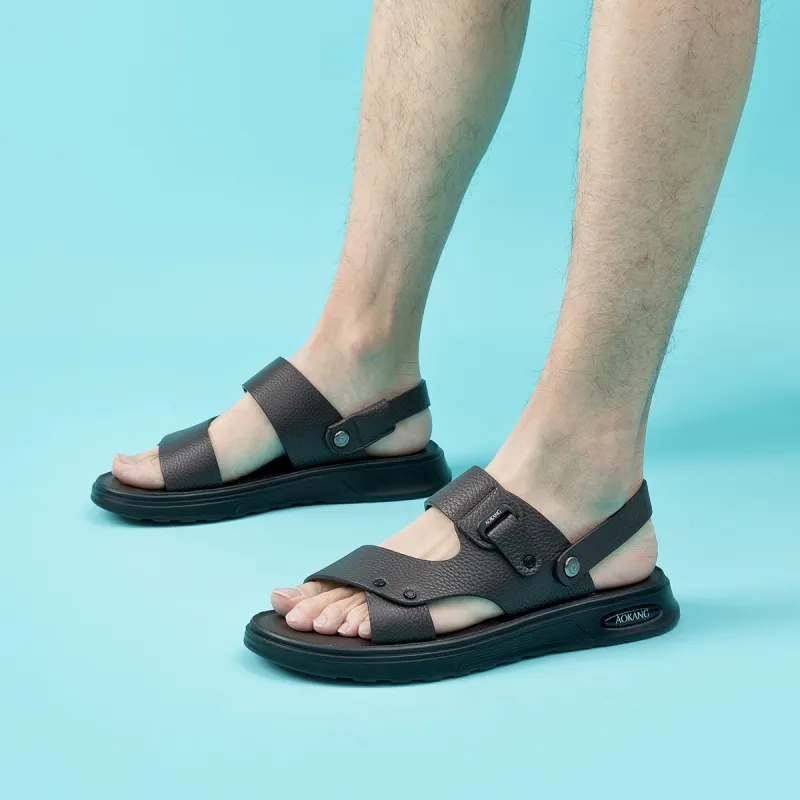 AOKANG Beach Sandals Men Black/Brown-7