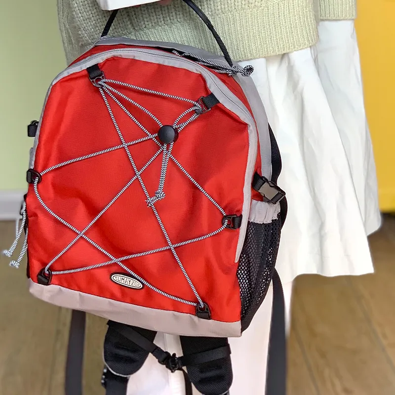 SUMAYZOY Polyester Backpack Small Size Unisex Vintage Red/Light Gray-1