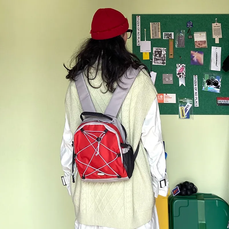 SUMAYZOY Polyester Backpack Small Size Unisex Vintage Red/Light Gray-2