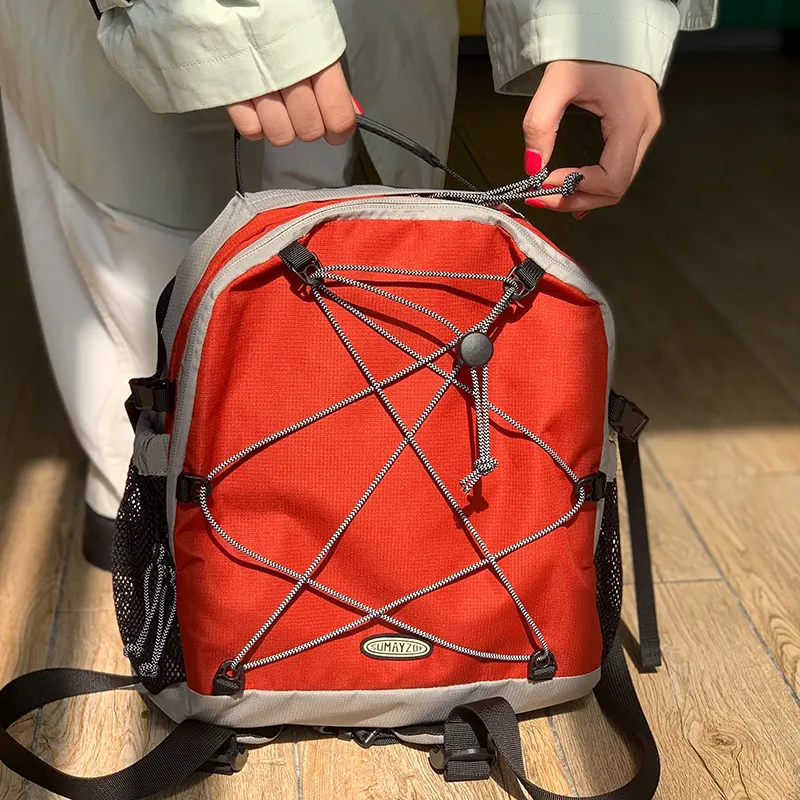 SUMAYZOY Polyester Backpack Small Size Unisex Vintage Red/Light Gray-3