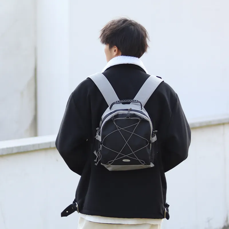 SUMAYZOY Polyester Backpack Small Size Unisex Vintage Red/Light Gray-7