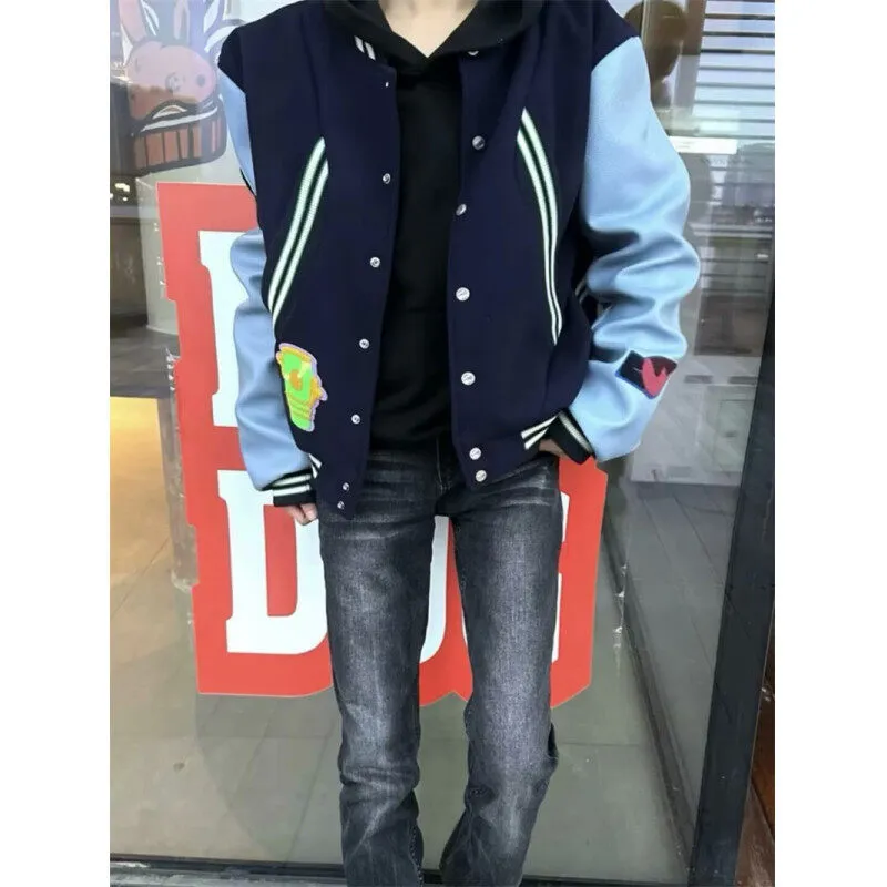 FFOMKE Baseball Jacket Unisex Navy Blue-2