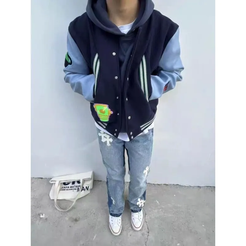 FFOMKE Baseball Jacket Unisex Navy Blue-3