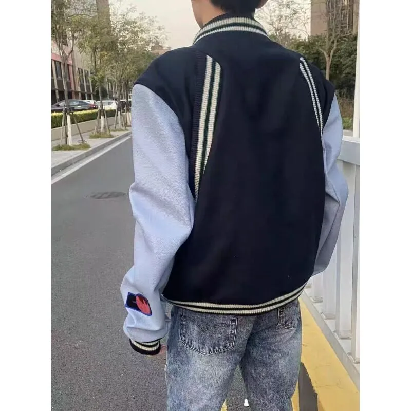 FFOMKE Baseball Jacket Unisex Navy Blue-5