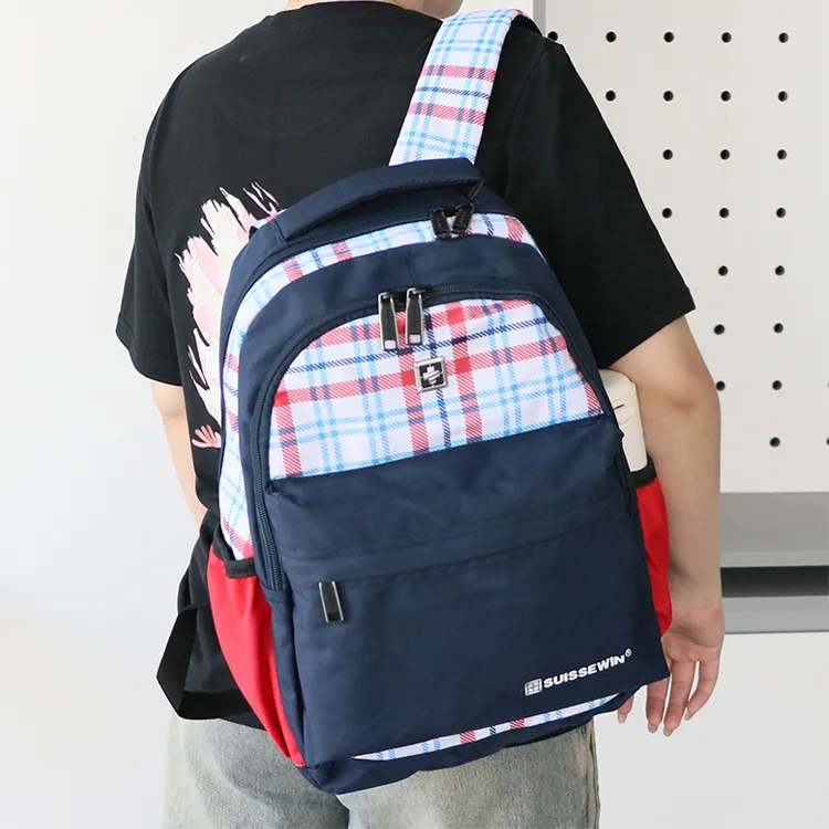 SUISSEWIN Fabric Backpack Regular Unisex Blue/Pink-3