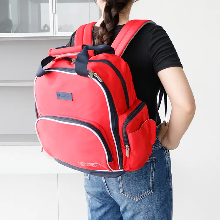 SUISSEWIN Polyester Mommy Bag Portable Backpack Regular Unisex Black/Red-3