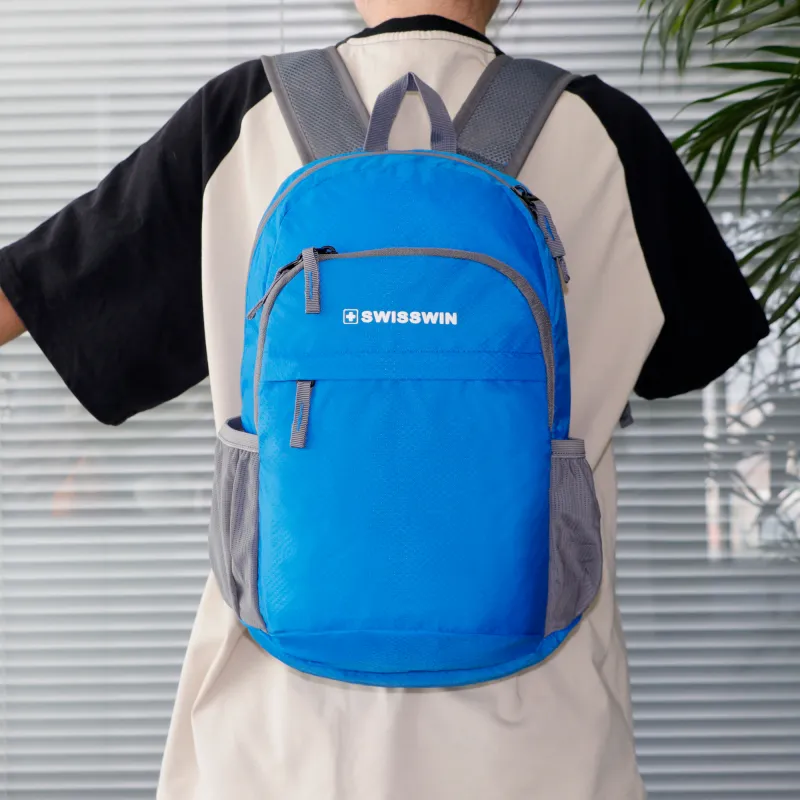 SUISSEWIN Polyester Large Capacity Backpack Travel Bag Unisex Vibrant Orange/Deep Sea Blue-9