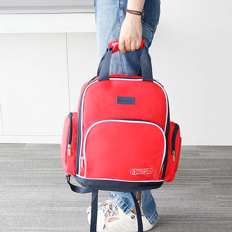 SUISSEWIN Polyester Mommy Bag Portable Backpack Regular Unisex Black/Red-5