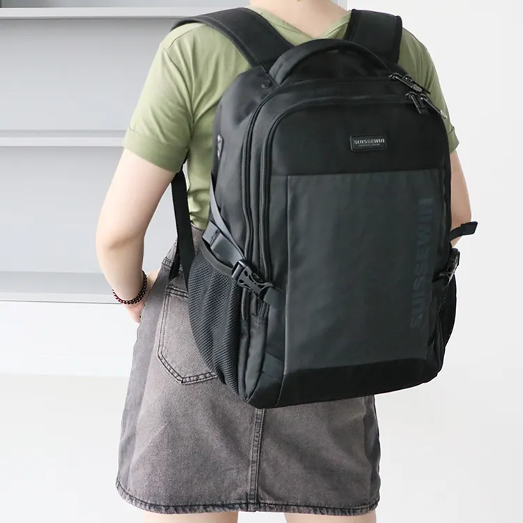 SUISSEWIN Polyester Student Backpack Laptop Bag Regular Unisex Black/Blue-4
