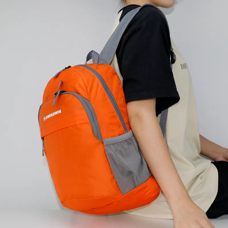 SUISSEWIN Polyester Large Capacity Backpack Travel Bag Unisex Vibrant Orange/Deep Sea Blue-4