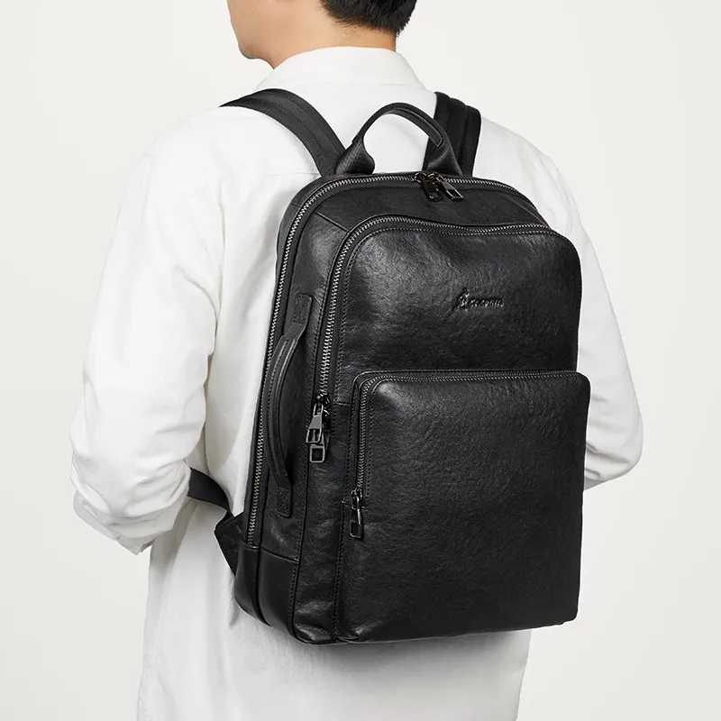 L'ALPINA Top Grain Cow Leather Laptop Bag Portable Backpack Tubas Men's Black-5