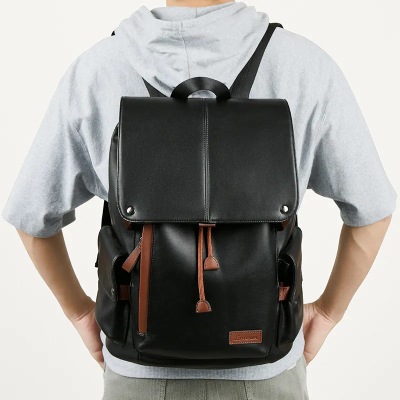 L'ALPINA PU Laptop Bag Backpack Large Size Men's Black & Brown-8