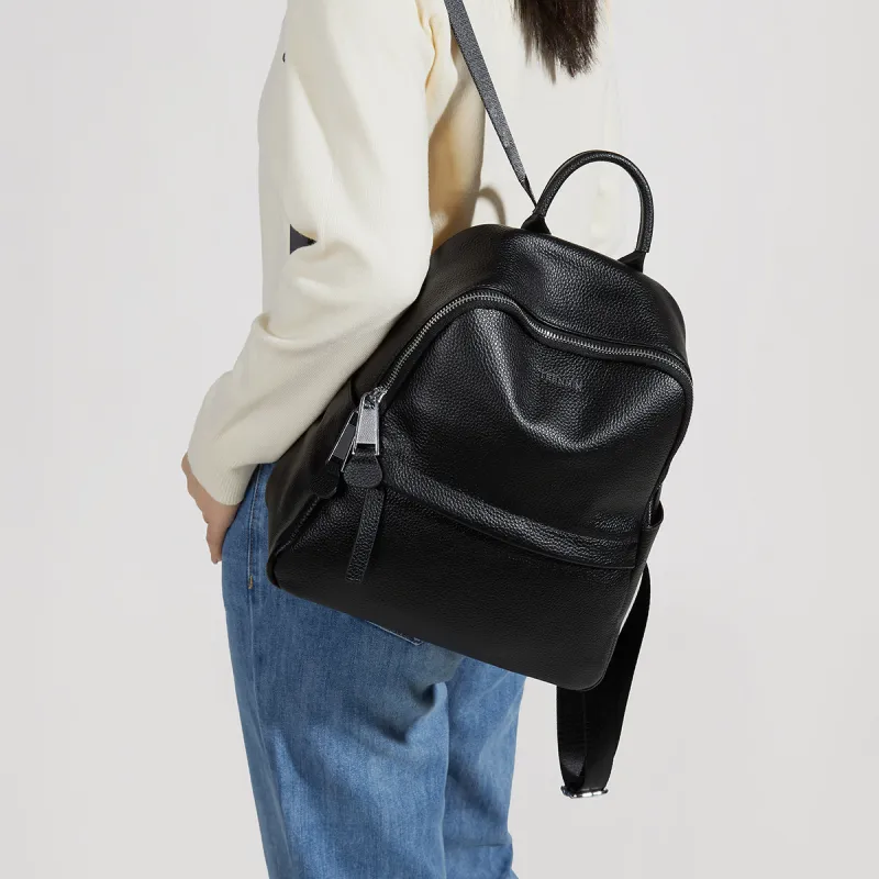 Teenmix Cow Leather Backpack Large Size Women's Black/Apricot-12