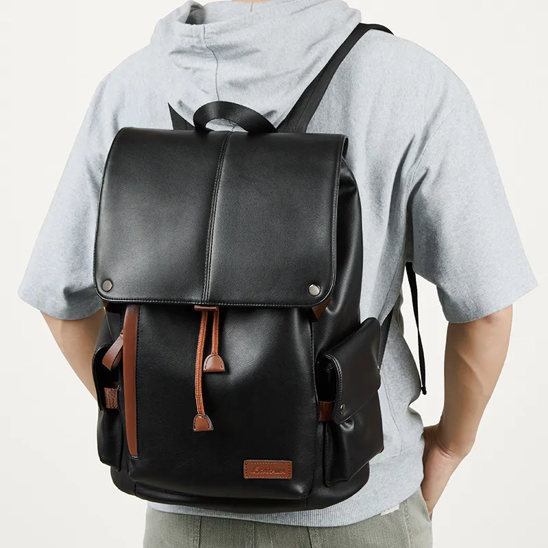 L'ALPINA PU Laptop Bag Backpack Large Size Men's Black & Brown-7