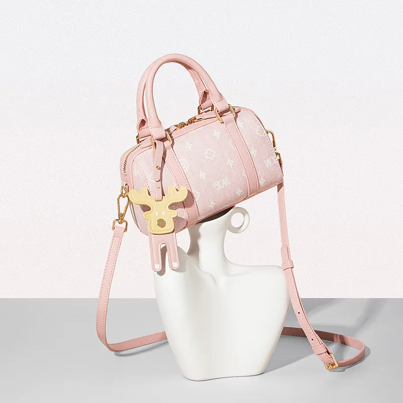 Teenmix PVC Boston Bag, Shoulder Bag, Crossbody Bag, Handbag Regular Women's Coffee/Ecru/Cherry Blossom Pink/Sky Blue-39
