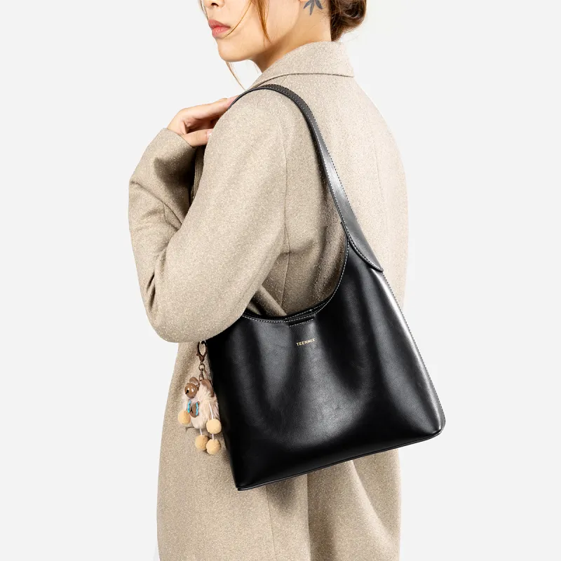 Teenmix Cow Leather With Synthetic Leather Hobo Bag, Handbag, Shoulder Bag, Tote Tubas Women's Coffee/Black-13