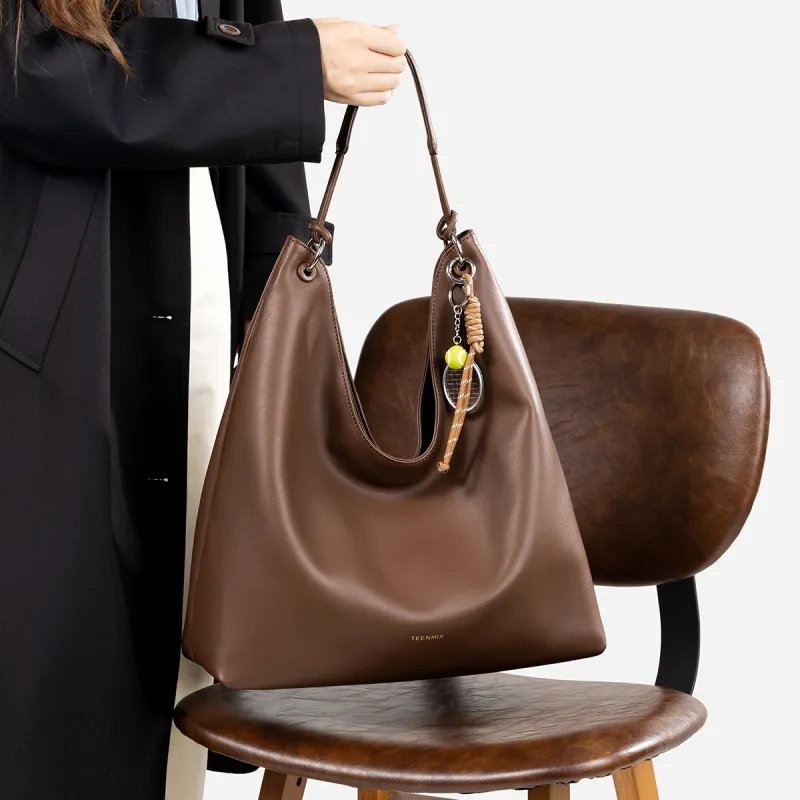 Teenmix Synthetic Leather Tote Bag, Shopping Bag, Crossbody Bag, Shoulder Bag Regular Women's Brown/Caramel/Black-5