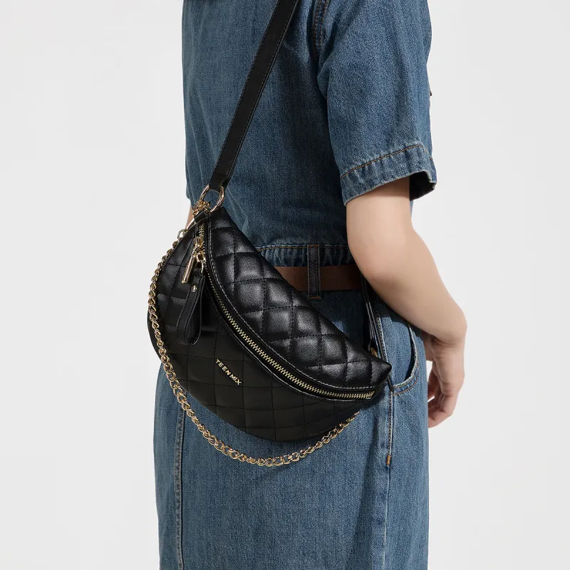 Teenmix Cow Leather Crossbody Bag, Sling Bag, Fanny Pack Style Women's Bag Medium Size Women's Black-10