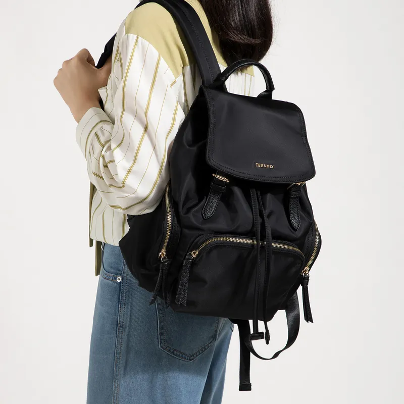 Teenmix Polyamide With Synthetic Leather Backpack, Backpack, Mommy Bag Tubas Women's Black/Ecru-5