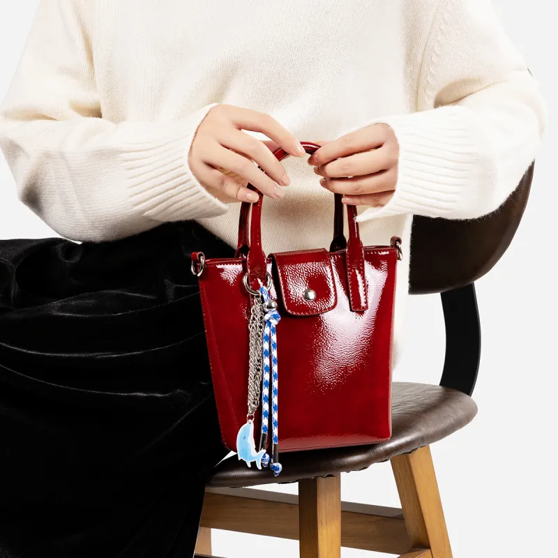 Teenmix Cow Leather Handbag Regular Women's Black/Burgundy-10