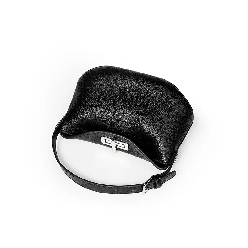 Teenmix Cow Leather Curling Bag Niche Versatile Handbag Regular Women's Black/White-4