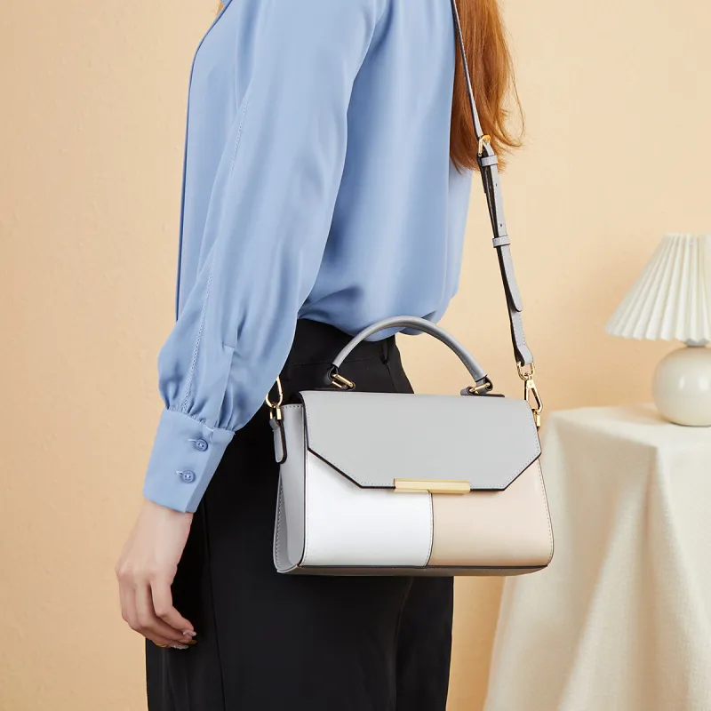 L'ALPINA Cow Leather Handbags Shoulder Bag Crossbody Bag Regular Women's Gray & Apricot White-7