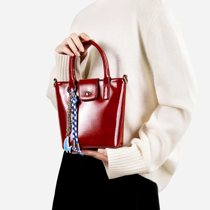 Teenmix Cow Leather Handbag Regular Women's Black/Burgundy-12