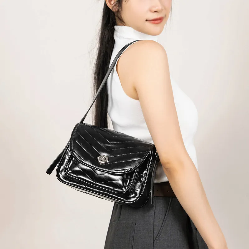 Teenmix Cow Leather With Synthetic Leather Shoulder Bag, Messenger Bag, Crossbody Bag Regular Women's Black-6